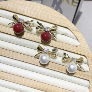 Luxury-yet-affordable Zircon Ribbon Bow Pearl Earrings