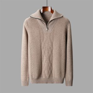 Men's Diamond-Pattern Sweater Casual Stand Collar Long Sleeves