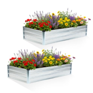 Metal Raised Garden Bed 2pcs Set, 6x3x1ft Outdoor Planter Box,Raised Garden Beds For Planting Plants Vegetables, Flowers,Grey Silver