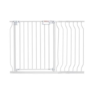 Baby Gate, 74.9-122.9 CmExtra Wide, 76.2 Cm High, Dog Gate For Stairs Doorways And House, Easy Step Walk Thru Auto Close Child Gate Pet Security Gate With Pressure Mount Kit And Wall Mount Kit, White