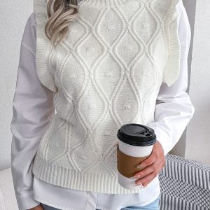 Women Ruffled Diamond Knit Sweater Vest