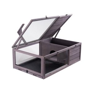 Tortoise Habitat, Wooden Tortoise House Indoor & Outdoor, Tortoise Enclosure With Hanging Light Stand, 2-Room Reptile Enclosure Small Animal Cage For Gecko, Lizard, Snake 38 X24 X13 Inch