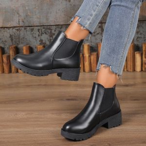 Black Chelsea Ankle Boots Women's Chunky Heel Martin Boots