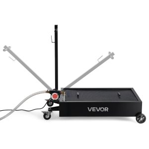 Low Profile Oil Drain Pan, 15 Gallon Oil Drain Pan With Pump, Oil Change Pan With 180W Electric Pump, 8.2ft Hose & Folding Handle, Rolling Oil Drain Cart For Trucks, Buses, RVs