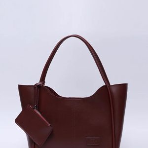 Burgundy SHK108 Faux Leather Women Hand And Shoulder Bag With Wallet And Makeup Bag