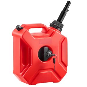 Fuel Container, 1.3 Gallon, Gas Can With Spout And Lockable Bracket, 15 L/min Max Flow Rate, Secure & Leak-proof, Portable Flat Fluid Container For Most Cars Motorcycle ATV UTV, Red
