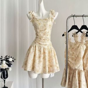 French Tea Break Floral Strappy Dress For Women