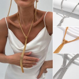 Simple Y-shaped Metal Tassel Necklace With A Minimalist Understated Style