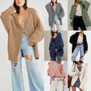 Women's Fashionable Lapel-Neck Loose-Fit Plus-Size Sweater Coat