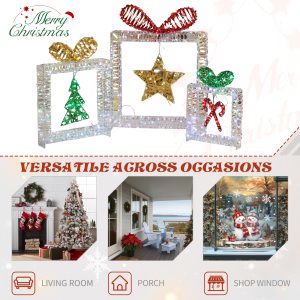 Set Of 3 Lighted Iridescent Cut-out Gift Box Christmas Decorations, Pre-lit Holiday Decor With 357 White LED Lights For Xmas Outdoor Indoor Decor Lighted Holiday Displays