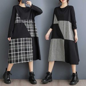 New Plaid Patchwork Loose-fitting Casual Dress