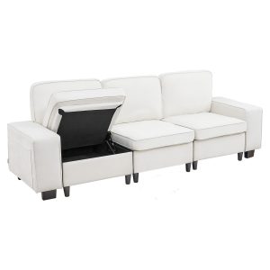 100-Inch Modular 3-Seater Sofa – Comfy Couch With Deep Seats & Hidden Storage, Modern Design For Living Room, Apartment, Or Office, White