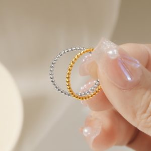 Titanium Steel Plain Circle Gold Bead Ring For Women, Stackable And Versatile