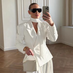 New Autumnwinter Women's Blazer With A Tie Waist