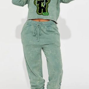 Casual Printed Hooded Short Sweatshirt Set