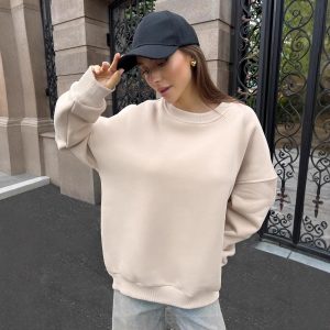 Fashionable Casual Retro Solid-color Thickened Crewneck Sweatshirt
