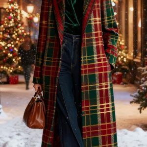 Plaid Casual Long Wool Coat