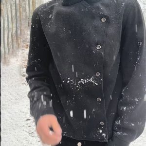 Black Asymmetrical Button Stand Collar Jacket