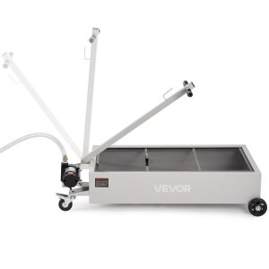 Low Profile Oil Drain Pan, 20 Gallon Capacity, Rolling Oil Drain Pan With Electric Pump, 7.2 Ft Hose & T Folding Handle, Leak-proof & Corrosion-resistant, Fit For Cars, SUVs, Trucks, ATVs, White