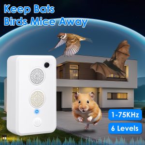 Ultrasonic Pest Repeller - 1-75KHz Adjustable 6 Levels, Repels Bats Birds Mice, 753Sq.ft Coverage, 950mAh Rechargeable For Indoor Outdoor Use