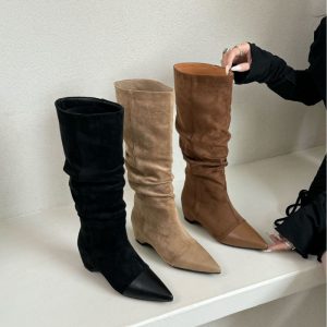 Vintage Pointed-toe Pleated Slouch Boots