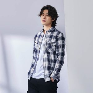 Men's Casual Plaid Lapel Long-sleeve Shirt
