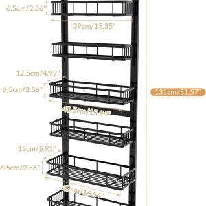 Behind-the-door Food Cabinet Storage Rack, Metal Hanging Spice Rack, Cabinet Door Storage Rack With Adjustable Basket, Kitchen Wall-mounted Spice Rack.