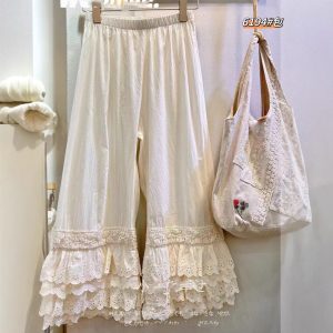 Fairystyle Fourlayer Lace Layered Design Highwaisted Loosefit Casual Pajama Pants