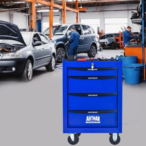 Rolling Metal Tool Chest With 4 Drawers, 20 4-Drawer Tool Chest Cabinet With Ball Bearing Drawer Slides, Steel Tool Storage Box Organizer -BLACK&BLUE