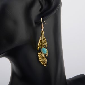 Vintage Feather Inlaid With Turquoise Leaf Pattern