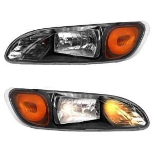 Black Headlights Compatible With Peterbilt 337,386,387 With Turn Signal