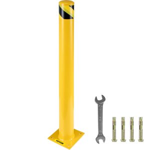 Safety Bollard 42"x4.5" Safety Barrier Bollard 4-1/2" OD 42" Height Yellow Powder Coat Pipe Steel Safety Barrier With 4 Free Anchor Bolts For Traffic-Sensitive Area