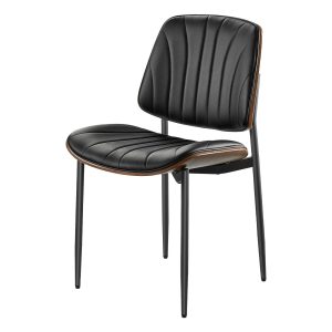 Modern Dining Room Accent Chairs Set Of 6, Upholstered Leather Side Chair For Dining Tables, Space-Saving Kitchen Table Chair With Thick Cushions And Metal Legs, Black