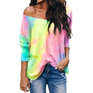 Women's Tie-Dye Long-Sleeve V-Neck Loose-Fit T-Shirt