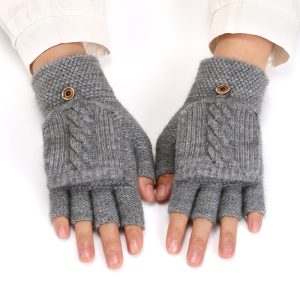 Women's Korean-style Thickened Thermal Knit Gloves In Solid Colors For Winter