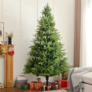 Premium Unlit Green 7FT PE PVC Mixed Christmas Tree Hinged Design, Dense Branches Realistic Look
