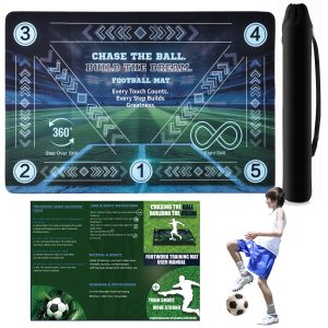 Football Training Mat For Kids & Teens - 24x36 Inch Soccer Agility Footwork Trainer With Step Over, 360 Turn & Dribbling Paths - Indoor Skills Equipment For Youth Players