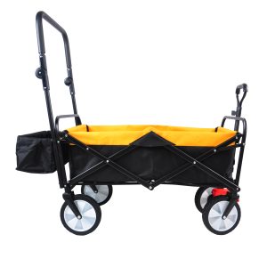 Folding Wagon Collapsible Outdoor Utility Wagon, Heavy Duty Folding Garden Portable Hand Cart, Drink Holder, Adjustable Handles