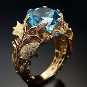 Women's Gold-Plated Ring With Alloy Inlay And Lake-Blue Center Stone