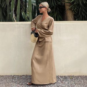 New Women's Casual Asymmetrical Lace-up Skirt Suit