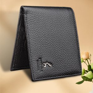 Black Men's Genuine Leather Wallet Cowhide Short Bifold