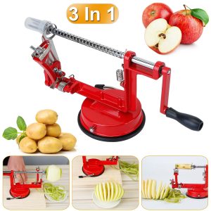 3-in-1 Manual Fruit Peeler, Potato Slicer & Corer with Zinc Alloy and Suction Base
