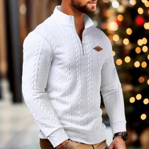 European And American AutumnWinter Casual Textured Fabric Zippered Crew Neck Long-Sleeve Shirt