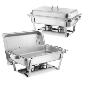 Rectangle Chafing Dish, 9 Qt 2 Pack Stainless Steel Chafing Dish, Food Warmer Chafer Complete Set With Hollow Handle, 1 Food Tongs, Lid, Fuel Holder, Chafer Dishes For Banquet Party Wedding