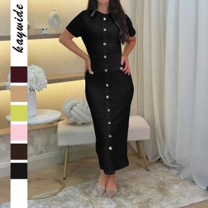 Elegant And Sophisticated Buttoned Short-Sleeve Sheath Dress For Women