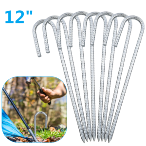 8PCS Heavy Duty Trampoline J-Shaped Metal Wind Stakes Pegs Tent Ground Anchor-