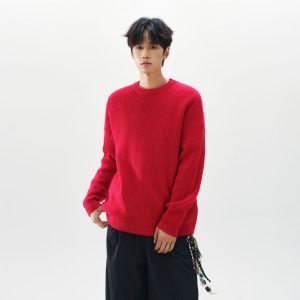 Men Knitted Sweater Loose Fit Premium Feel  Crew Neck Pullover
