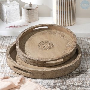 Round Mango Wood Serving Tray - 18inch Rustic Brown Design For Stylish Entertaining