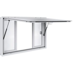 53"x33" Service Window, Aluminum Food Truck Serving Window With 4 Sliding Panels, Awning Door & Hook, Opens To 85 Degrees For Concession Trailers