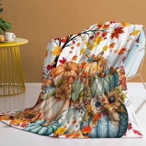1pc Countryside Style Autumn Themed Printed Flannel Blanket, Comfortable And Warm Home Blanket, Suitable For Beds, Sofas, Camping, And Seasonal Use In Multiple Scenarios